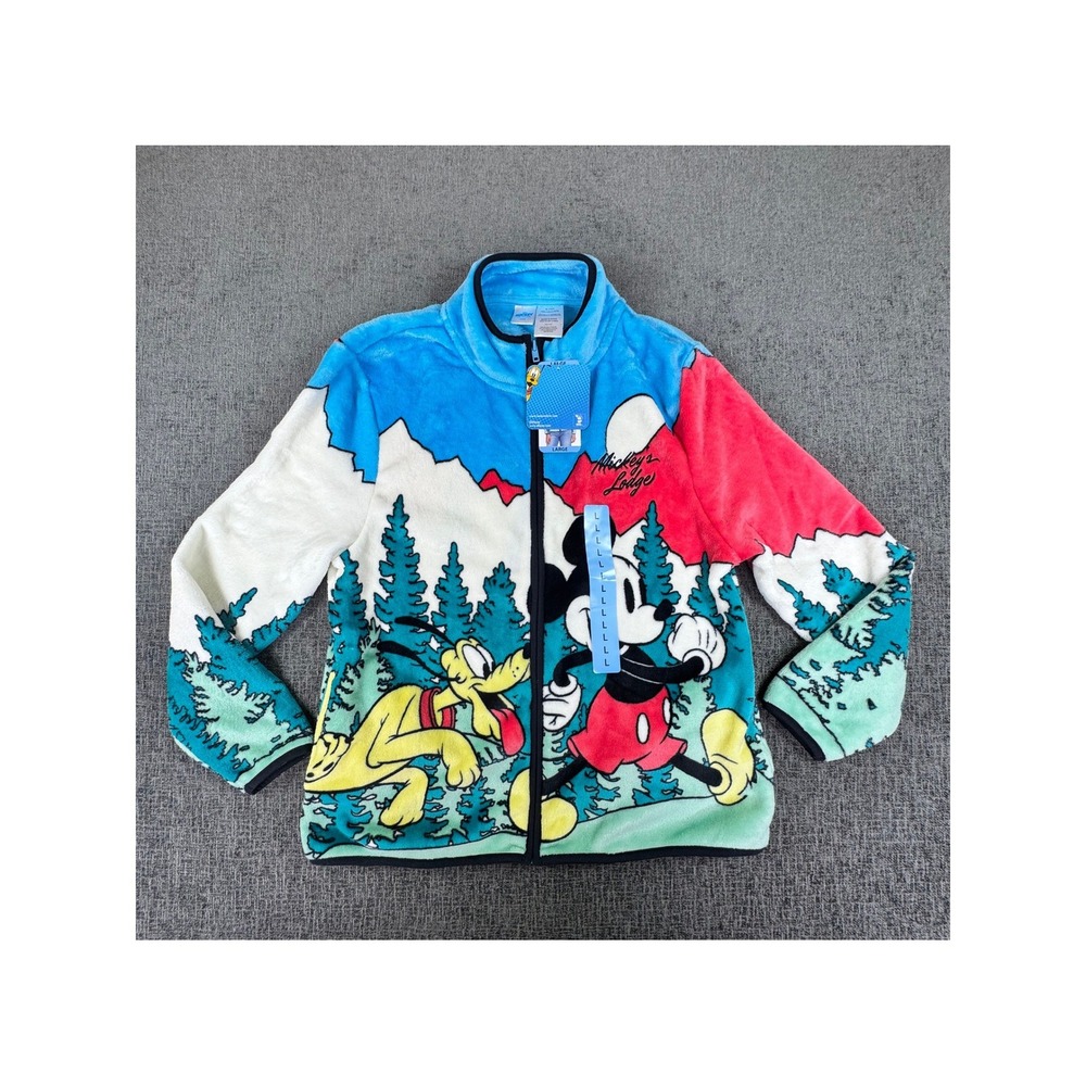 Disney Mickey and Friends Mickey's Lodge Fleece Jacket Pluto Mountain Large NEW